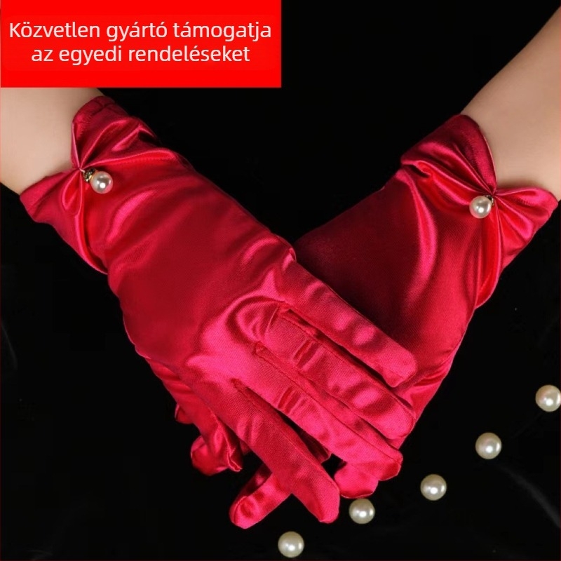 Menyasszonyi satin csipkés kesztyű – rövid, egyszerű stílus; Anyag: szatén; Funkció: díszítés; Márka: Likou; Női