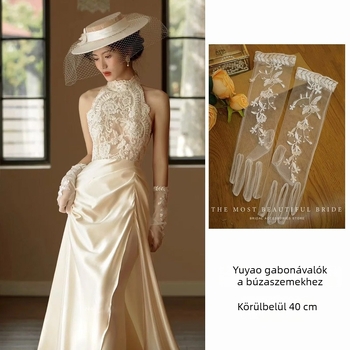 Menyasszonyi csipkés hálókesztyű – középhosszú, dekoratív kiegészítő menyasszonyi ruhához, elegáns retro stílus