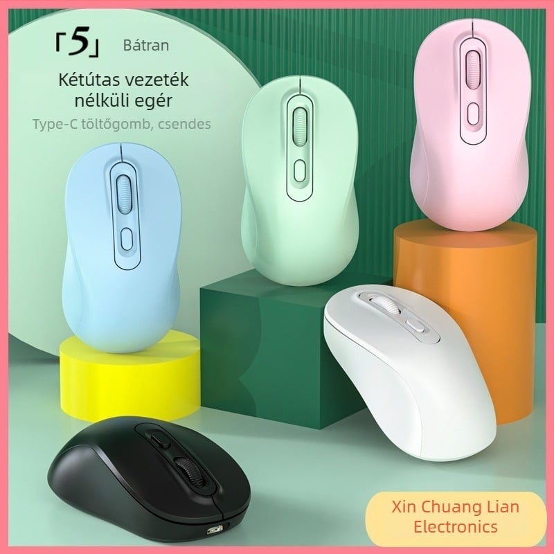 Vezeték nélküli egér dupla mód 2.4G/Bluetooth, 1600 DPI, USB interfész, 4 gomb, újratölthető