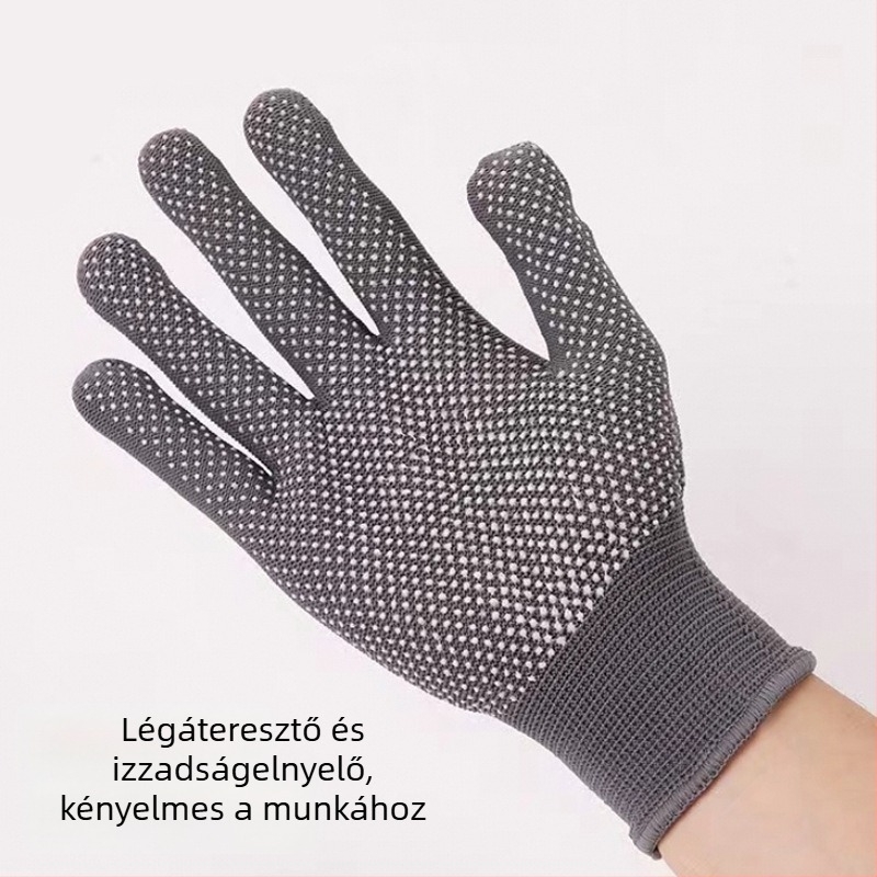 Antisztatikus munkavédelmi kesztyű gumírozott tenyérrel, építkezésre és benzinkutakhoz; lélegző, kopásálló, csúszásmentes, férfiak és nők számára.