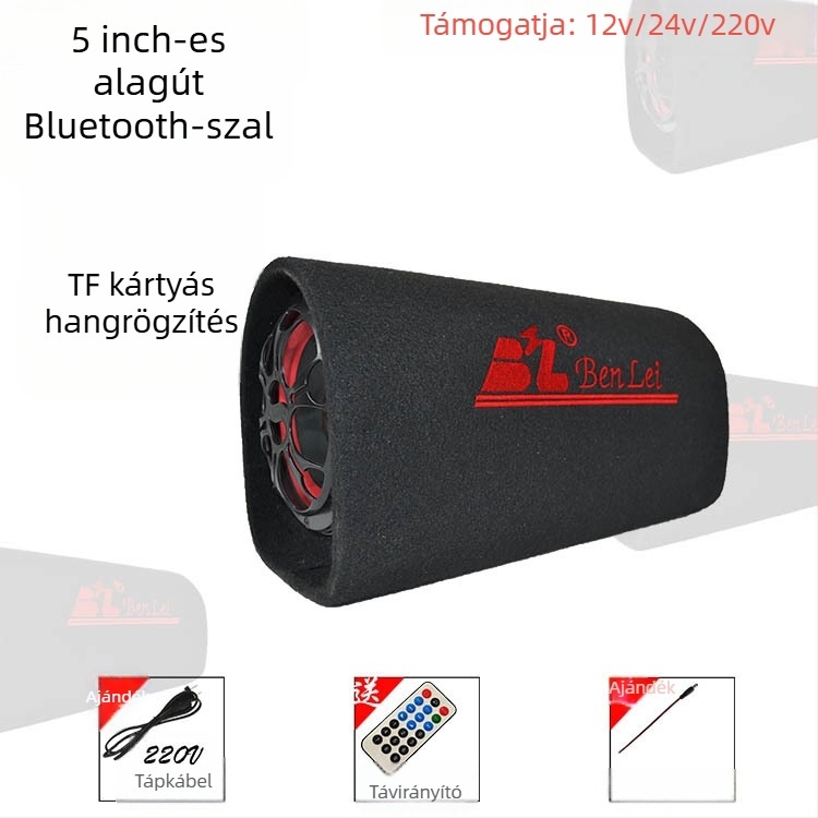 Autóhifi tuneles mélynyomó, 12V, 60–220W, 4Ω, 50Hz–20kHz, 1% torzítás