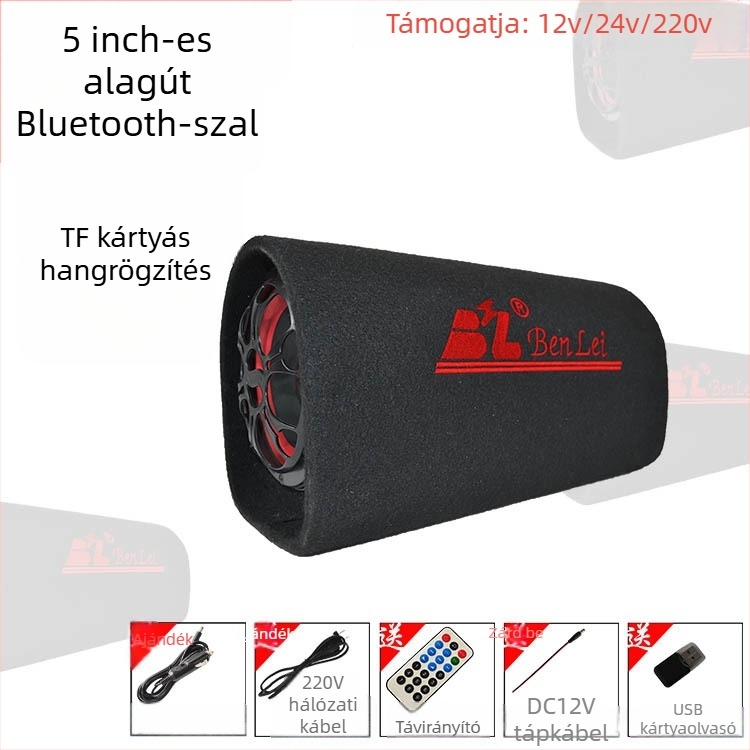 Autóhifi tuneles mélynyomó, 12V, 60–220W, 4Ω, 50Hz–20kHz, 1% torzítás