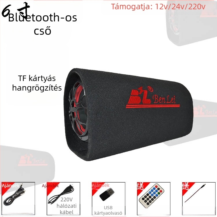 Autóhifi tuneles mélynyomó, 12V, 60–220W, 4Ω, 50Hz–20kHz, 1% torzítás