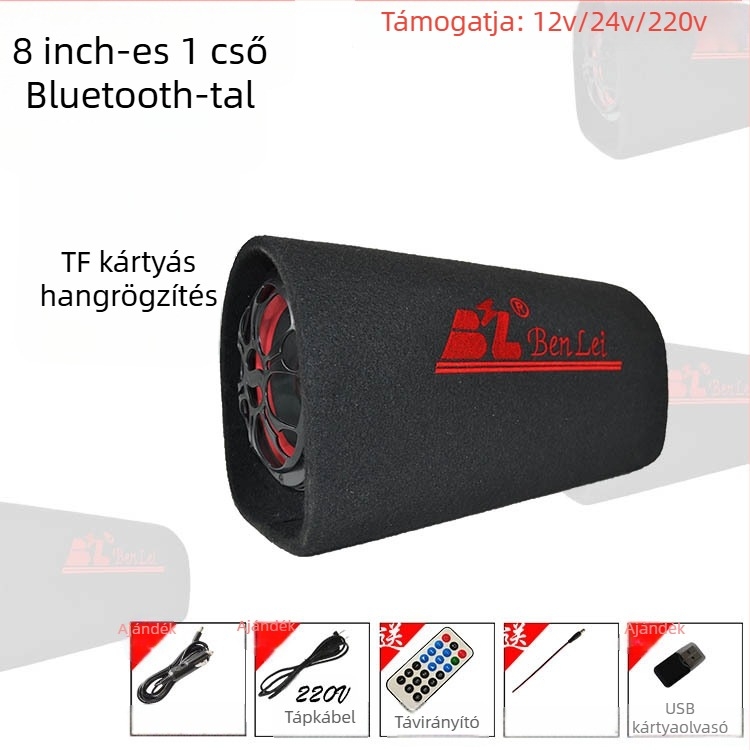 Autóhifi tuneles mélynyomó, 12V, 60–220W, 4Ω, 50Hz–20kHz, 1% torzítás