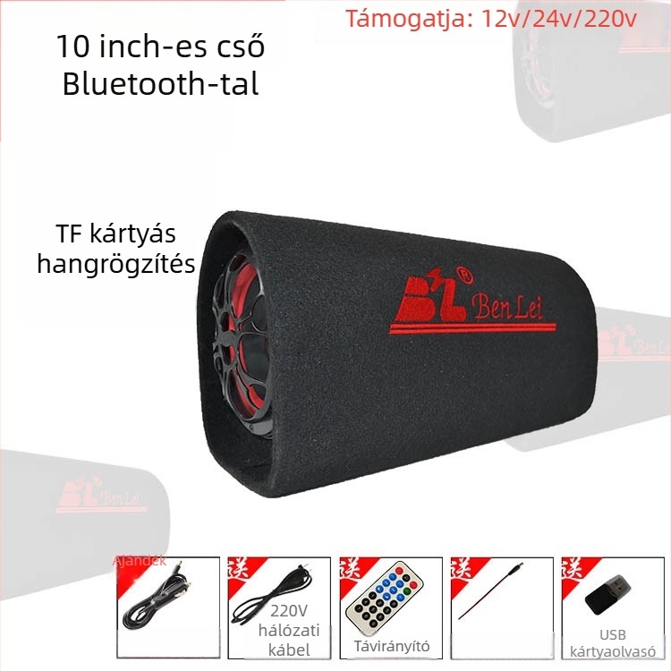 Autóhifi tuneles mélynyomó, 12V, 60–220W, 4Ω, 50Hz–20kHz, 1% torzítás