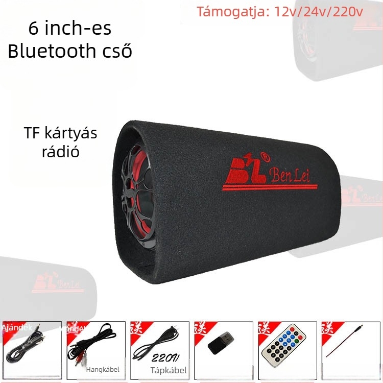 Autóhifi tuneles mélynyomó, 12V, 60–220W, 4Ω, 50Hz–20kHz, 1% torzítás