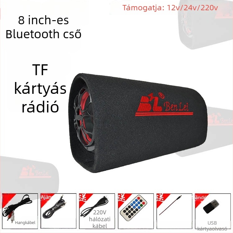 Autóhifi tuneles mélynyomó, 12V, 60–220W, 4Ω, 50Hz–20kHz, 1% torzítás