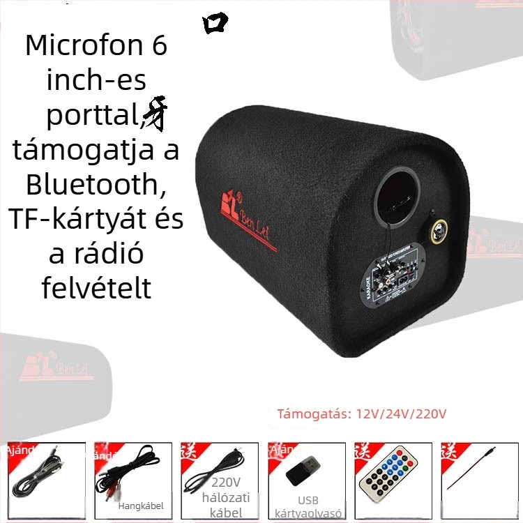 Autóhifi tuneles mélynyomó, 12V, 60–220W, 4Ω, 50Hz–20kHz, 1% torzítás