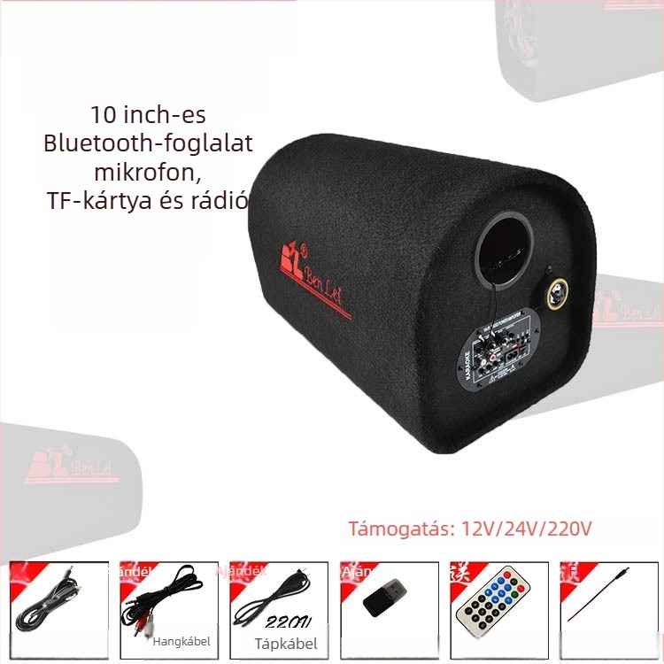 Autóhifi tuneles mélynyomó, 12V, 60–220W, 4Ω, 50Hz–20kHz, 1% torzítás