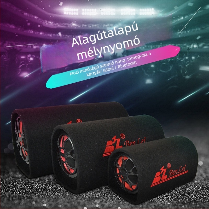 Autóhifi tuneles mélynyomó, 12V, 60–220W, 4Ω, 50Hz–20kHz, 1% torzítás