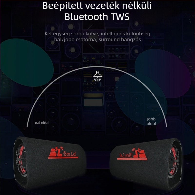 Autóhifi tuneles mélynyomó, 12V, 60–220W, 4Ω, 50Hz–20kHz, 1% torzítás