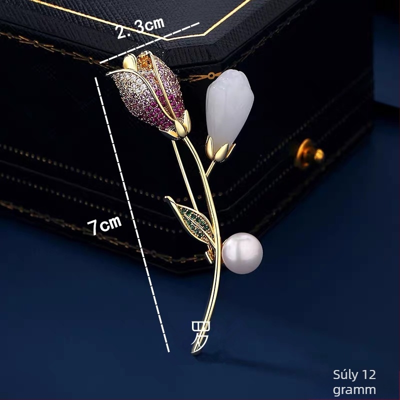 Koreai stílusú rózsa-bros cirkóniával, cinkötvözet virágos kiegészítő, elektroplakált felület, pastoral stílus