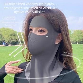 Teljes arcú nyakba integrált napvédő maszk, jégselyem anyagból, poliészter keverék, 2025 tavasza, lélegző