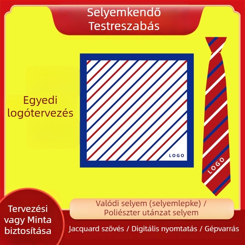 Selyemsál egyedi logóval, kétoldalas nyomtatás, sima szövés, >96% selyem, különböző minták választhatók