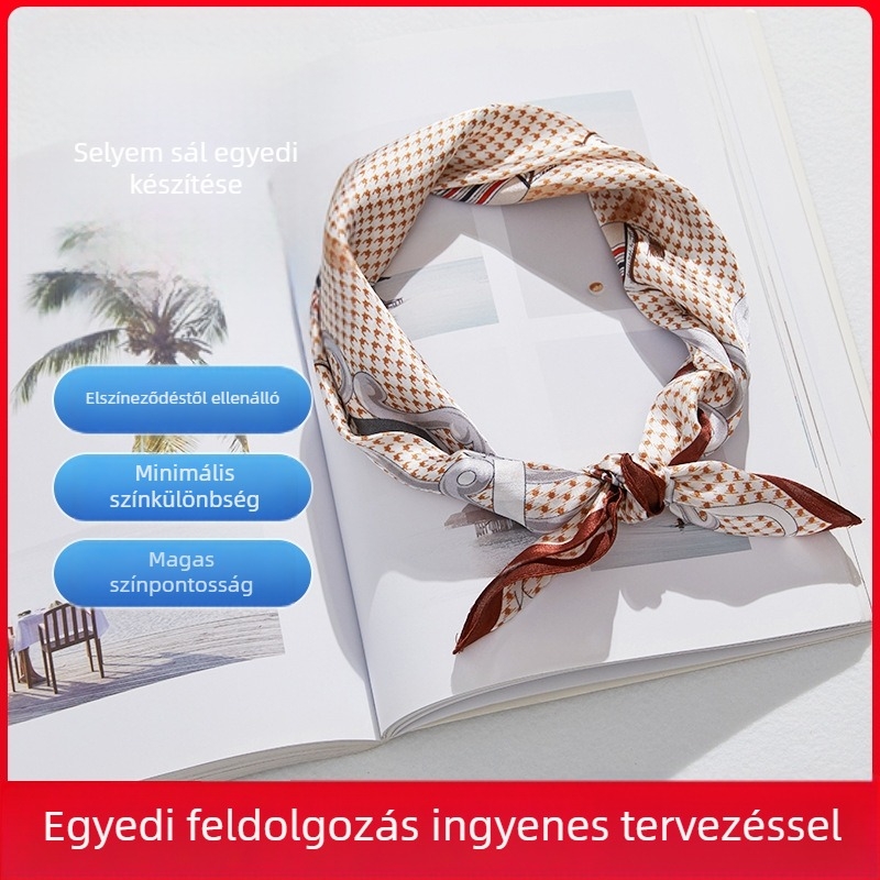 Selyem négyzetes sál, satin szövet, irodai divat stílus, nyomtatás, nyár