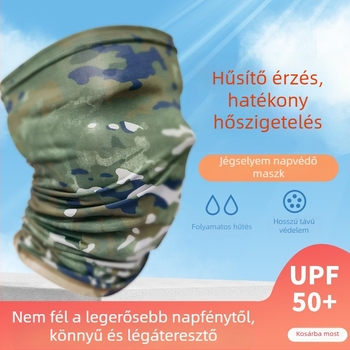 Kétszínű ice silk sál maszk mintával, fejkendőként is használható, csillagos égboltra emlékeztető mintázat, kamuflázs napsugár elleni védelemmel