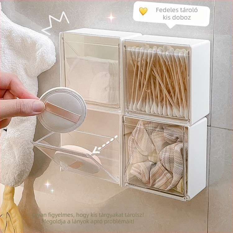 Fürdőszobai falra szerelt billenthető tárolódoboz, műanyag, modell Q01, japán stílus, fúrás nélkül