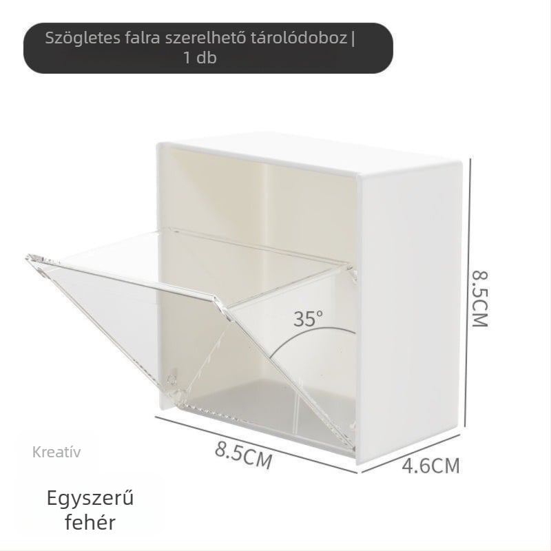 Fürdőszobai falra szerelt billenthető tárolódoboz, műanyag, modell Q01, japán stílus, fúrás nélkül