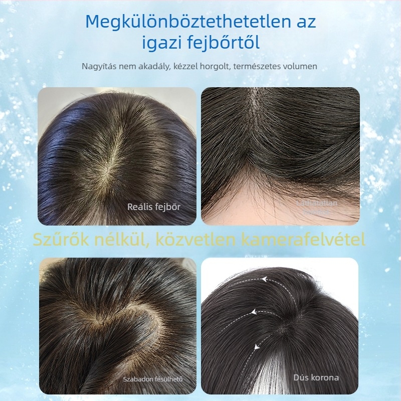Valódi emberi hajból készült felső póthaj darab – varrat nélküli, könnyű, ad tömeget és fedést a ősz hajra, bolyhos, 30 cm