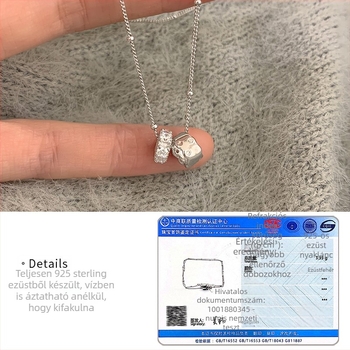 925 sterling ezüst nyaklánc cirkóniás medállal, csavart lánccal, minimalist geometriai dizájn, súly 3,35 g