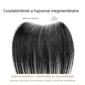 Férfi hajvonalához készült paróka, valós emberi hajból, teljesen kézzel készített, egyenes vagy ferde frufru, növeli a homlok területének volumenét