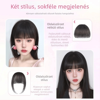 Női paróka képregényes frufruval, valódi emberi haj, kézzel szőtt, varrat nélküli homlokvonal, francia stílusú teljes frufru