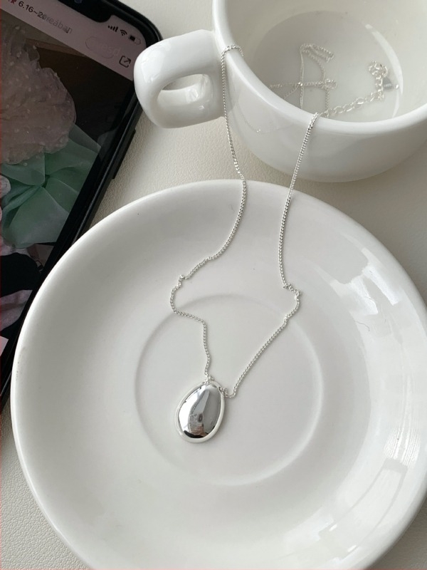 S925 ezüst nyaklánc hosszú, ovális csepp alakú medállal, nőknek, elegáns