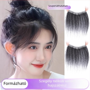 Longyang természetes hajból készült pótdarab a hajvonalhoz, elülső frufruval, egyenes, láthatatlan rögzítés, kézzel kötött, festhető és dauerolható