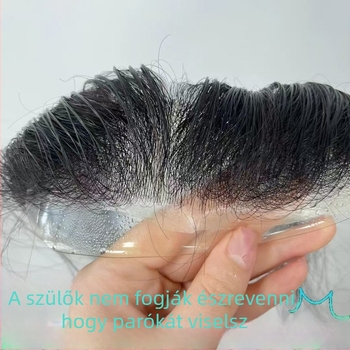 Férfi paróka elülső frufruval, természetes hajvonal, teljesen kézzel készített, rövid, valódi hajból