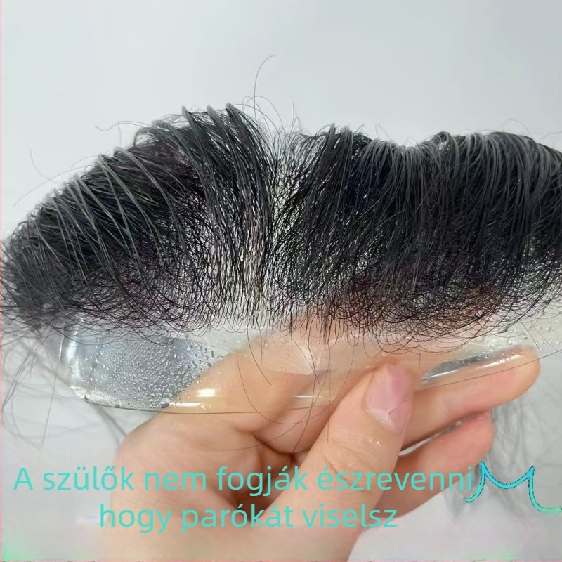 Férfi paróka elülső frufruval, természetes hajvonal, teljesen kézzel készített, rövid, valódi hajból