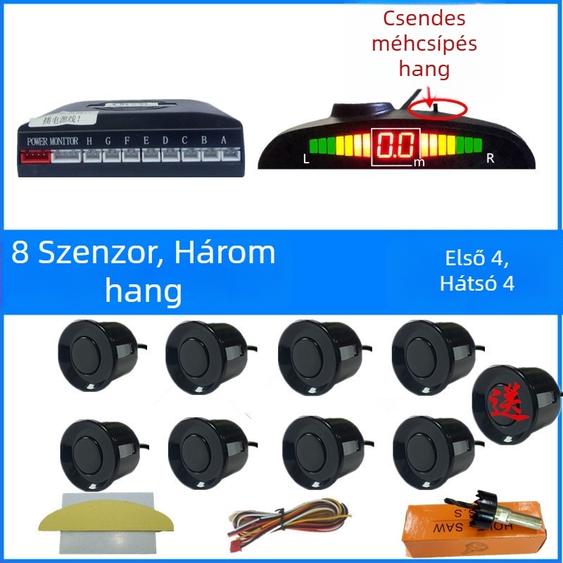 Autó hátrameneti radar 4/6/8 szenzorral, valós hangriasztás, félhold alakú LCD TFT kijelző, 12V, modell SP-89-1