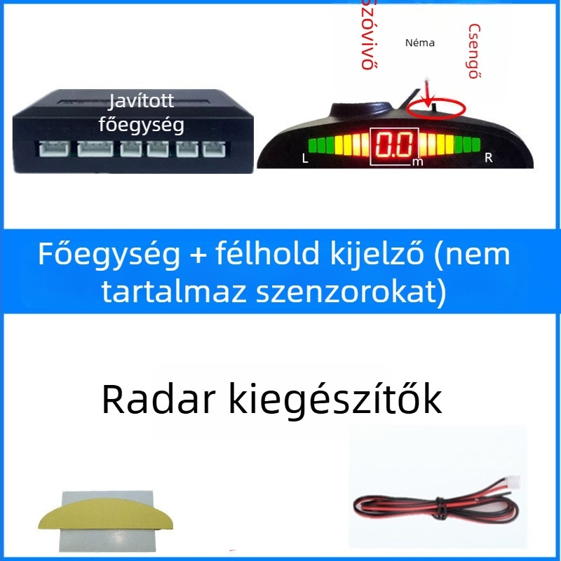 Autó hátrameneti radar 4/6/8 szenzorral, valós hangriasztás, félhold alakú LCD TFT kijelző, 12V, modell SP-89-1
