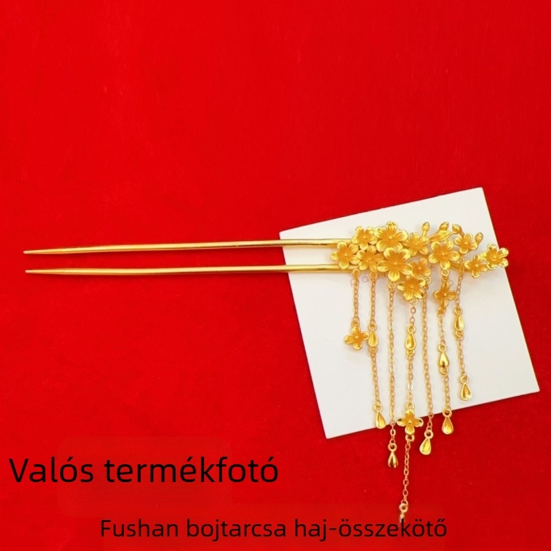 Hajcsat bojtokkal, retro stílus, geometriai mintázat, sárgaréz bevonattal