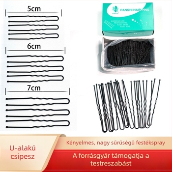 Fekete U-alakú hajcsat bordázott felülettel, updo-khoz és sminkeseknek
