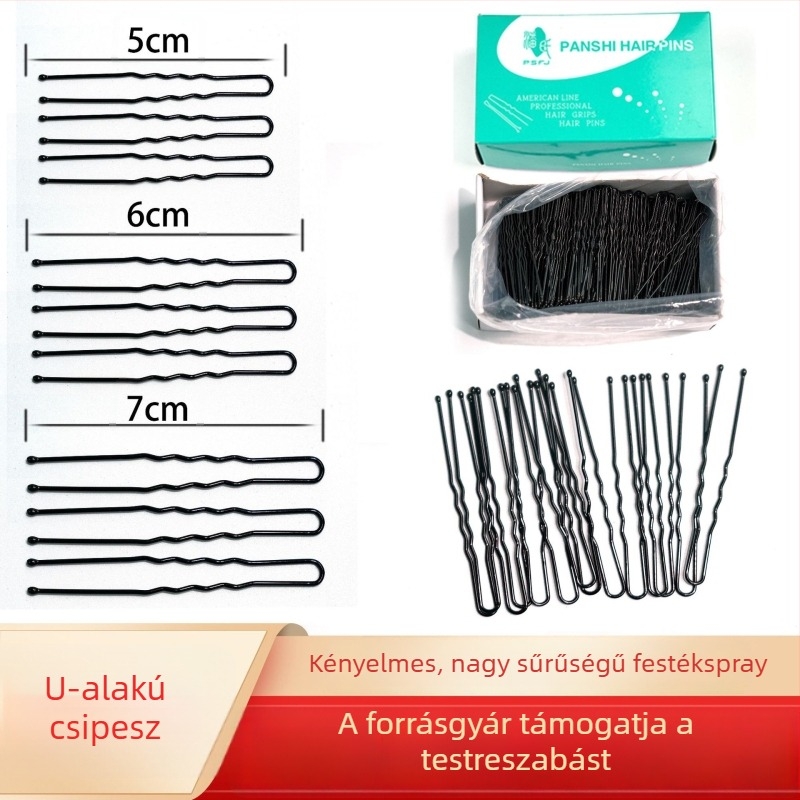 Fekete U-alakú hajcsat bordázott felülettel, updo-khoz és sminkeseknek