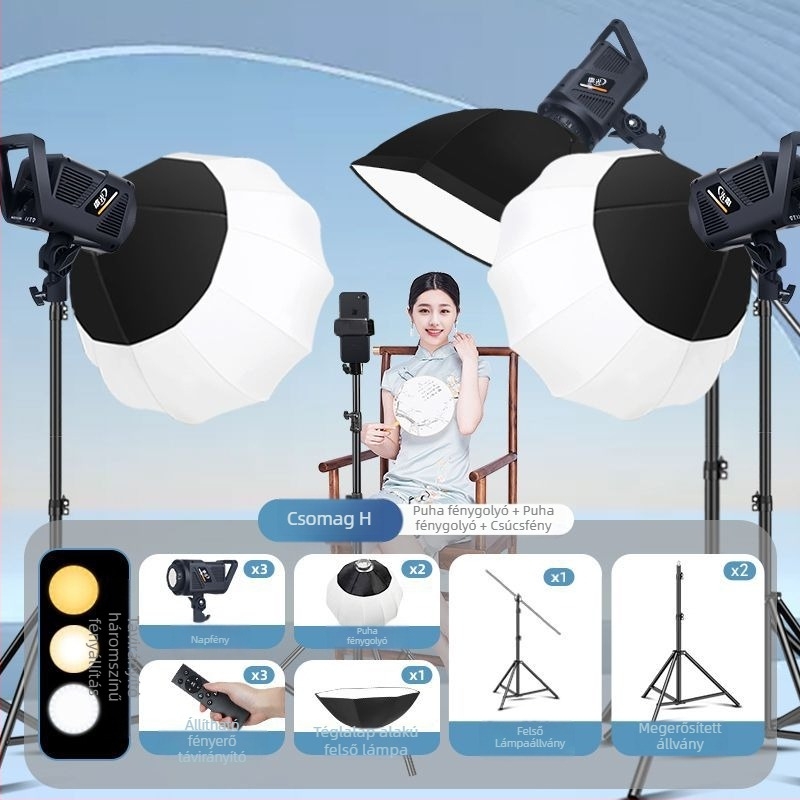 LED töltőfény stúdiófotózáshoz, gömb alakú lágy fény, 100W, színhőmérséklet 5500K±200K / 5600K±200K, három színhőmérséklet