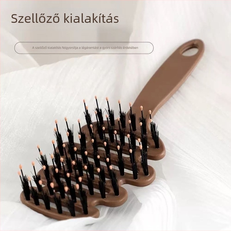 Elektrosztatikus hajkiegyenesítő fésű konikus sörtékkel, disznó szőrszálakból készült