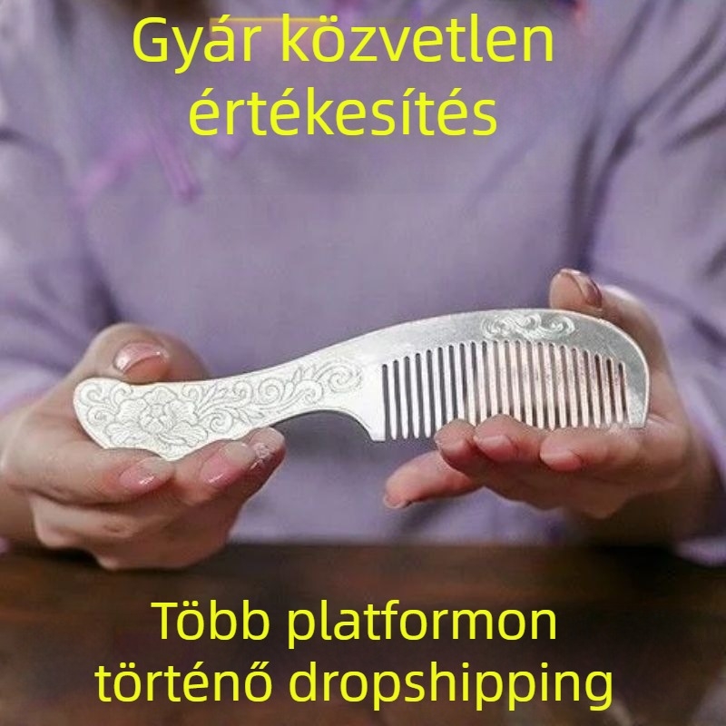 Fém hajfésű peónia motívummal, kerek hosszú nyéllel, retro stílusú uniszex dizájn, elektroplatingos felület