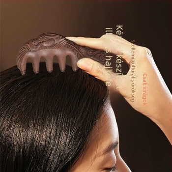 Kézzel készített hajmasszírozó kefe U-formájú, füstölő por kristályokkal, vintage etnikus stílus, uniszex