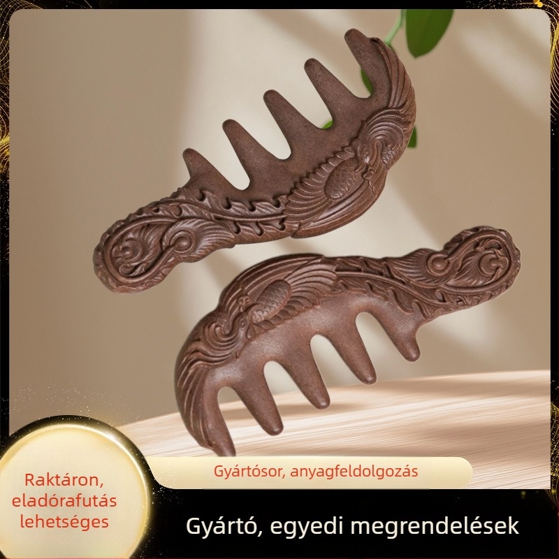 Kézzel készített hajmasszírozó kefe U-formájú, füstölő por kristályokkal, vintage etnikus stílus, uniszex