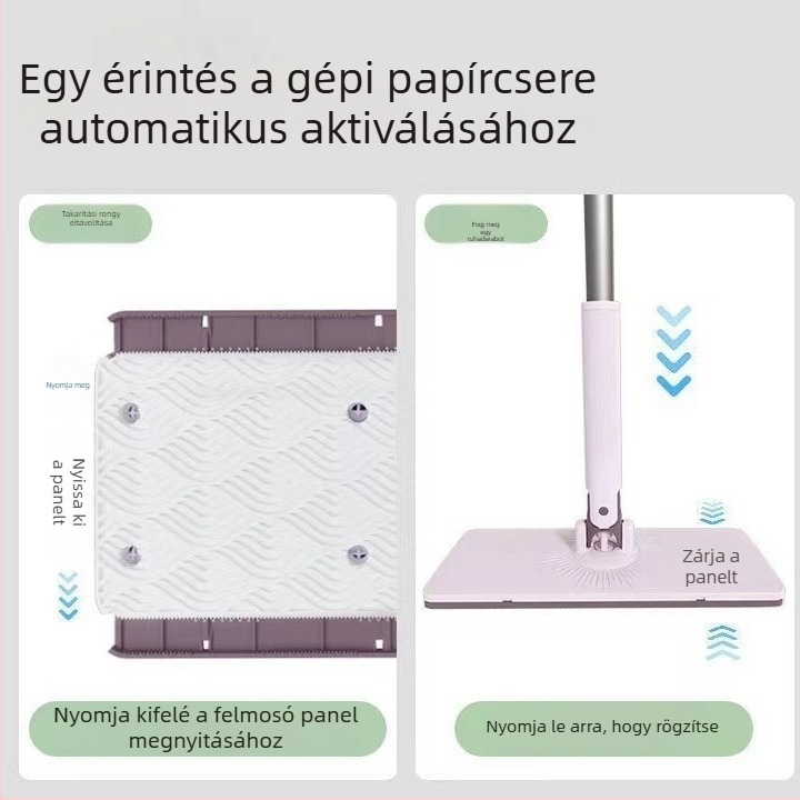 Mop rozsdamentes acél rúddal, kettős hajtású, emelőrúddal és lemezével, teherbírás 10 kg, összecsukható kifacsaró mechanizmus