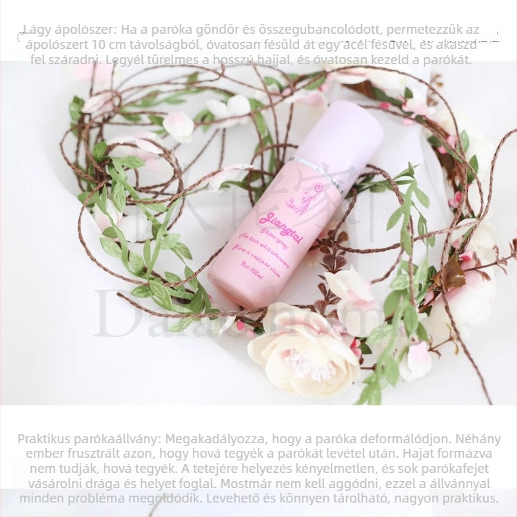 Parukaápolási készlet - parukaápolási kellékek: ápoló oldat, paruka-háló, hajkefe, parukatartó állvány; márka: Spring, summer, autumn and winter; nettó tartalom: 100 ml