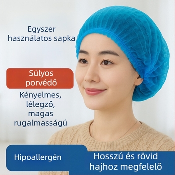 Egyszer használatos sapka, TM modell, porvédett, légzőnyílásokkal, alkalmas gyáraknak, szépségszalonoknak, élelmiszeriparnak, konyhának, kórházaknak és laboratóriumoknak