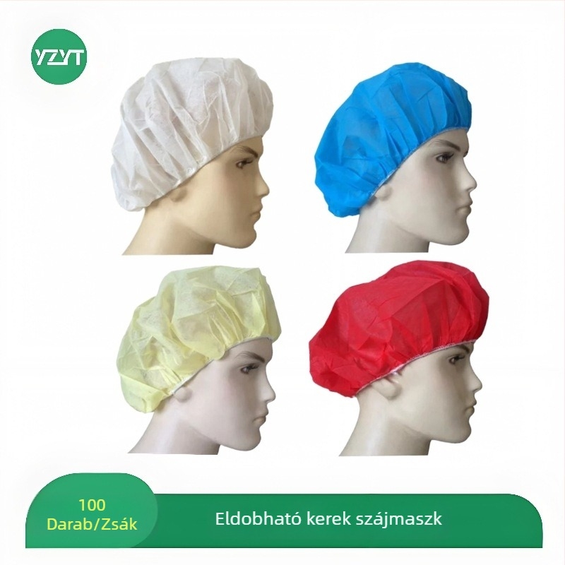 Egyszer használatos PP nem szőtt kör alakú sapka lélegző nyílásokkal; por elleni védelem és hajhullás megelőzése; alkalmas élelmiszer-gyártásra és tiszta helyiségekre; 10/20/30 g/m²; 100 darabos csomag.
