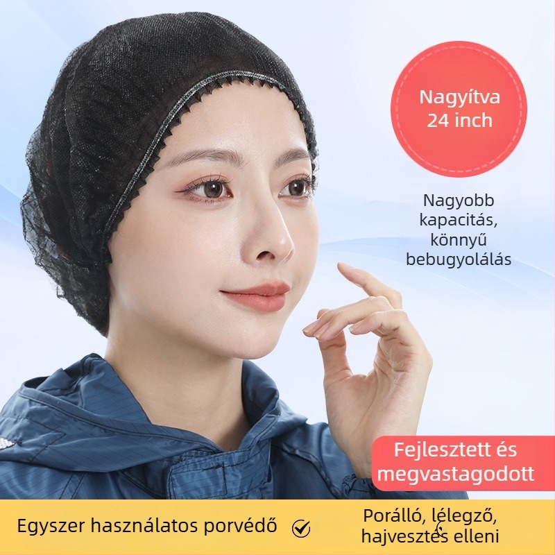 Egyszer használatos fejfedő az élelmiszeripar számára – légzőnyílásokkal, modell Re004, Nemzeti szabvány, porvédő és hajtartó funkcióval, alkalmas pormentes műhelyekre és cateringhez.