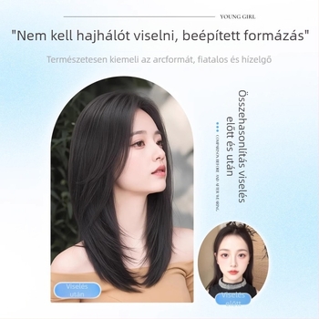 Rétegzett kulcscsont hosszú egyenes paróka darab, hőálló szintetikus hajból, fekete–sötétbarna, természetes megjelenés, 40 vagy 55 cm