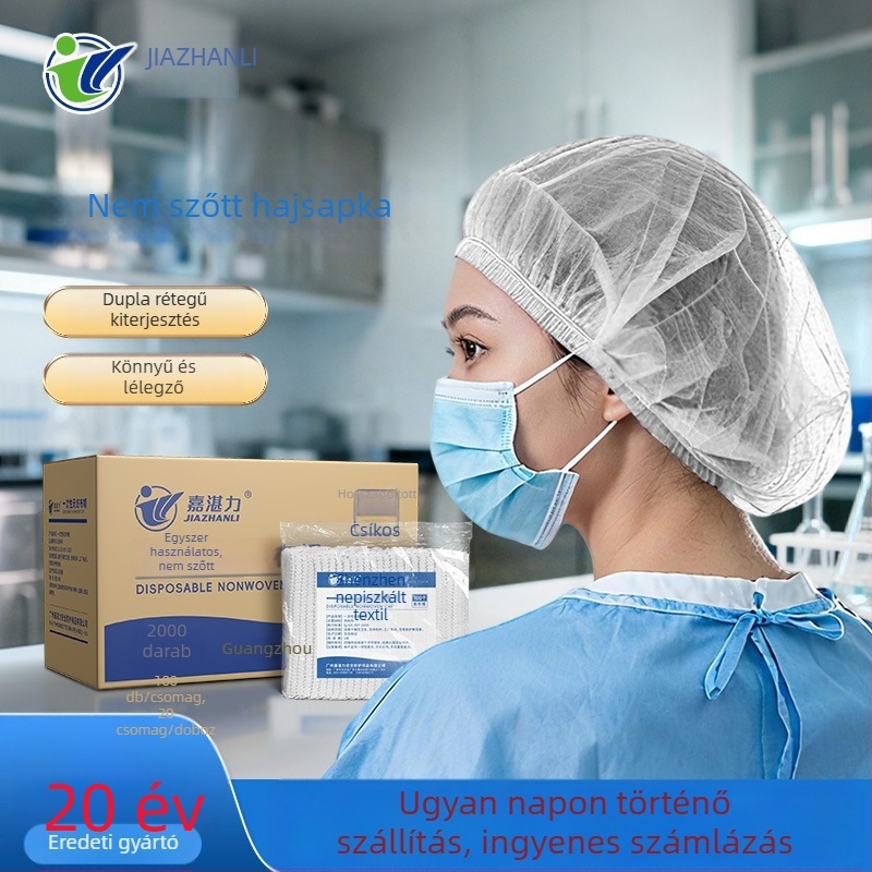 Egyszer használatos laboratóriumi kapucnis sapka nem szőtt anyagból, csíkos bélésével, porvédő (100 db/csomag, 20 csomag/doboz)