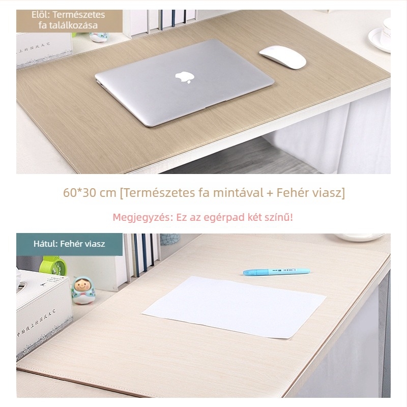 Laptophoz és irodai asztalhoz használható vastag, vízálló írásfelületű egérpad, PU bőr, kétoldalas, 60x30 cm