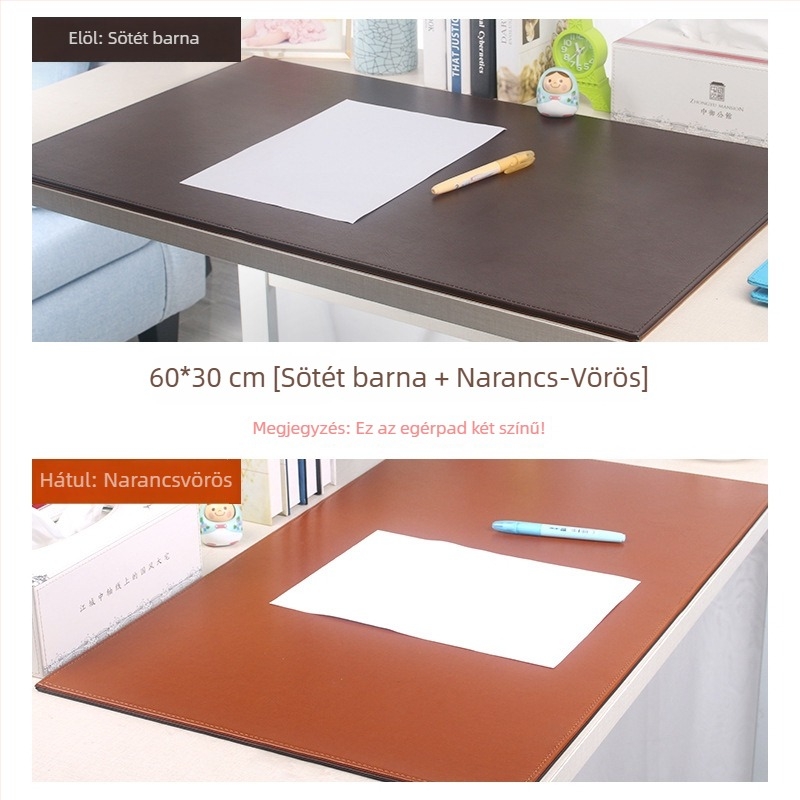 Laptophoz és irodai asztalhoz használható vastag, vízálló írásfelületű egérpad, PU bőr, kétoldalas, 60x30 cm