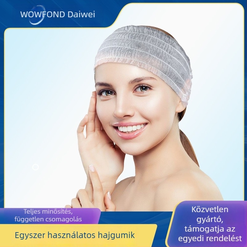 Egyszer használatos, nem szőtt anyagból készült hajpánt, porvédett, fejhez rögzített kivitel, modell WFC039; alkalmas kozmetikai szalonok, fodrászszalonok, egészségügyi központok és otthon.